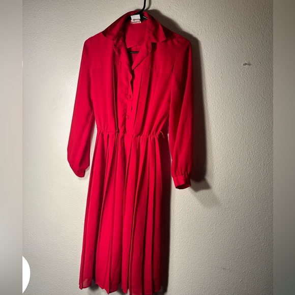 Vintage 70s or 80s fushia pleated dress with elastic waistband size 4 - Picture 4 of 10